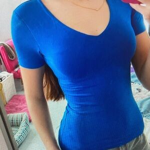 Elegant Royal Blue V-Neck Tee